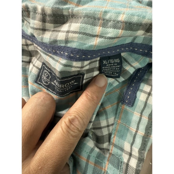 Arrow Blue Jeans Co. Plaids Long Sleeve Men' Shirt TEAL Orange XL Shirt - Picture 6 of 6